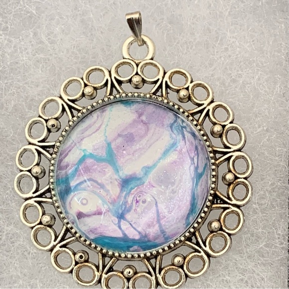 Handmade Fluid Art Necklace- Cotton Candy - Picture 3 of 7